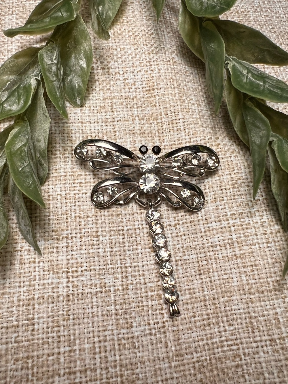 Silver Rhinestone Crystal Dragonfly Insect Brooch | Vintage Whimsy Cottagecore